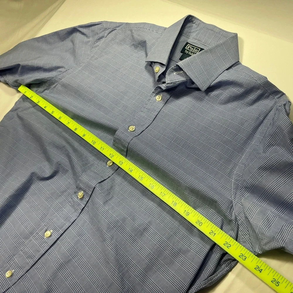 Polo by Ralph Lauren Regent Custom Fit Plaid Dress Shirt Blue Mens Size‎ 16-34
